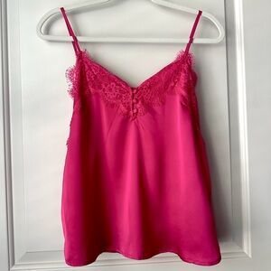 Abercrombie & Fitch Hot Pink Satin Lace Trim Cami Tank Top Small Button Front